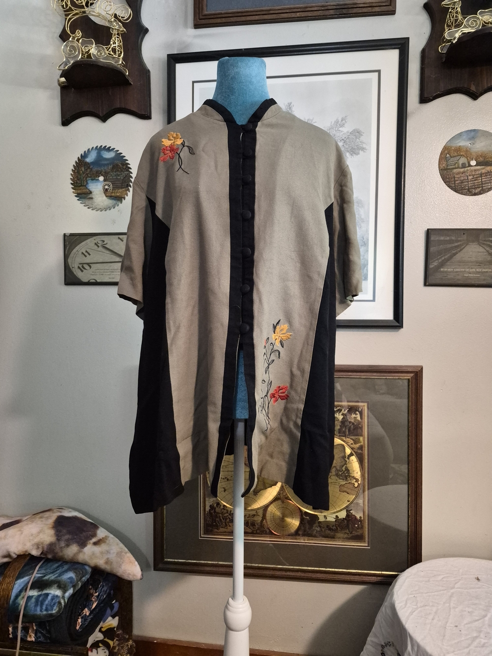 DJ Summers Floral Colorblock Asian Style Button Up Shirt 2X